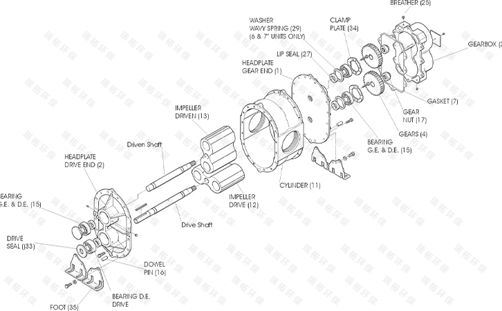 羅茨鼓風機詳細結構拆解圖